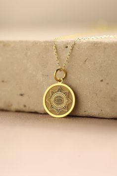 Gold  Evil Eye Pendant -  Evil Eye Gold Necklace ● Material of pendant: Solid Gold 14k ( REAL GOLD ) ● Metal Stamp: 14k ( REAL GOLD ) ● The pendant is available in 5 sizes: - 12,7 mm / 0.5 inches (Diameter) - 14,0 mm / 0,55 inches ( Diameter ) In the photos - 15,3 mm / 0.6 inches ( Diameter ) - 16,5 mm / 0,65 inches ( Diameter ) - 19,1 mm / 0,75 inches ( Diameter ) ( In the photos the size is 14mm / 0.55 inches Diameter ) ( Jump Ring inner diameter: 4 mm ) ● Material of chain: Solid gold 14k ( R Gold-tone Amulet Necklace With Round Pendant, 14k Gold Medallion Necklace Amulet Style As A Gift, Gold Round Coin Necklace Nickel Free, 14k Gold Amulet Medallion Necklace As A Gift, Gold Coin-shaped Nickel-free Necklace, Nickel-free Yellow Gold Medallion Necklace, Symbolic Yellow Gold Medallion Necklace Gift, Gold-tone Round Charm Necklaces For Gifts, Spiritual Gold Plated Engraved Medallion Necklace