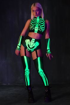 Rave Halloween Costumes, Skeleton Top, Dark Outfit, Halloween Rave, Spider Costume, Light Tattoo, Rave Costumes, Halloween Top, Dark Outfits