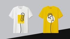 two t - shirts with the same design on them, one is yellow and the other is white