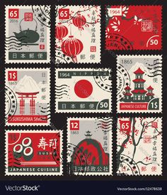 Japan Design Graphic, Asian Symbols, Cultural Design, Japanese Symbols, طوابع بريد, Japanese Stamp, Postage Stamp Design, Japanese Poster Design, طابع بريدي