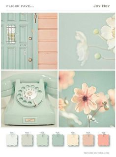 the color scheme is pastel pink, blue, green and white with flowers on it