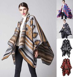 Celeb Women Autumn Winter Poncho Blanket Wrap Shawl Cape Warm Geometry Plus Size Shawl Outfit Fall, Poncho Blanket, Shawl Outfit, Winter Poncho, Denim Coat Women, Poncho Wrap, Wrap Shawl, Blanket Wrap, Vest Outfits