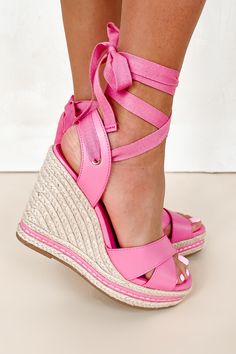 Color: Pink Style: Ankle Wrap Platform Wedges Ankle Wrap Tie Cross-Over Toe Strap Jute Wrapped Wedge Heel Platform Sole - With Contrast Stripe 4.5" Wedge Heel Not Wide Foot Approved Runs True To Size Launched: 3/7/24 Pink Wedge Heels For Summer, Pink Closed Toe Wedge Sandals For Summer, Pink Wedge Sandals For Vacation, Pink Beach Wedge Sandals For Summer, Pink Wedge Sandals For Beach In Summer, Pink High Heel Wedge Sandals For Beach, Pink Wedge Heel Sandals For Summer, Trendy Pink Wedge Sandals For Summer, Trendy Pink Summer Wedge Sandals