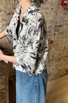 Cute Floral Summer Shirts – Tomscloth Printed Half Sleeve Top With Relaxed Fit, Oversized Collared Printed Tops, Oversized Printed Collared Tops, Relaxed Fit Printed Collared Top, Relaxed Fit Collared Top With Prints, Custom Made Clothing, Notched Collar, Trending Now, Floral Blouse