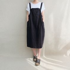 Women Casual Linen Vest Dress Strap Dress Loose Overalls With Women Suspenders, Black Uniform, Loose Overalls, Adjustable Dress, Strap Skirt, Linen Vest, Suspenders For Women, Linen Dress Women, Summer Linen Dresses