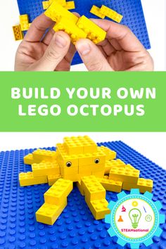 a lego octopus made out of yellow blocks with the words build your own lego octopus