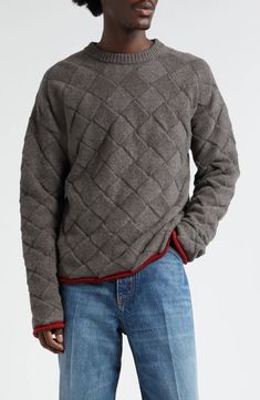 Bottega Veneta Intrecciato 3D Knit Wool Blend Crewneck Sweater | Nordstrom Sweater Nordstrom, Bottega Veneta Intrecciato, Sweater Knit, Crewneck Sweater, Deep Purple, Grey Sweater, Bottega Veneta, Crew Neck Sweater, Clothing Items