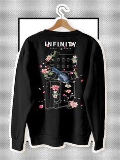 Aesthetic streetwear sweater with natural vintage graphics and large Japanese characters & cherry blossoms as a back print, from a German shop. Unisex Japan Street Style Graphic Sweater with beautiful aesthetics and Japanese characters. This unique design was created with effort and love, and printed on the sweater. The motif shows large Japanese kanji for the word "infinity", as well as birds and flowers on the back. The sweatshirt is made of 50% cotton & 50% polyester and is pre-shrunk. You ca Floral Print Crew Neck Top For Streetwear, Streetwear Floral Print Crew Neck T-shirt, Urban Graphic Print Sweatshirt For Spring, Harajuku Style Screen Print Tops For Spring, Oversized Harajuku Sweatshirt For Spring, Spring Streetwear Sweatshirt, Harajuku Style Tops For Spring Streetwear, Urban Crew Neck Sweater For Spring, Harajuku Style Graphic Print T-shirt For Winter