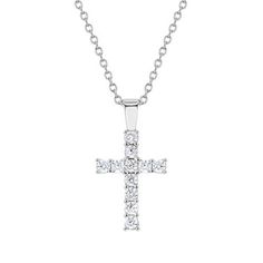 This dazzling cute sterling silver cross necklace for girls is made of 925 sterling silver and has multiple sparkling round cubic zirconias. Makes for an evocative gift on a loved ones special day whether it be their First Holy Baptism, Christening, First Holy Communion, First Reconciliation or Confirmation. A matching 16" chain is included. Packed carefully in a beautiful gift box. Cubic Zirconia Cross Necklace For Gift, Brilliant Cut Cubic Zirconia Cross Necklace As Gift, Brilliant Cut Cubic Zirconia Cross Pendant Necklaces, Cubic Zirconia Brilliant Cut Cross Pendant Necklace, Gift Diamond White Cross Pendant Necklace, Diamond White Cubic Zirconia Cross Necklace, Gift Cross Necklace With Diamond Accents In Cubic Zirconia, White Gold Cubic Zirconia Cross Necklace For Anniversary, Gift Vvs Clarity Sterling Silver Cross Necklace