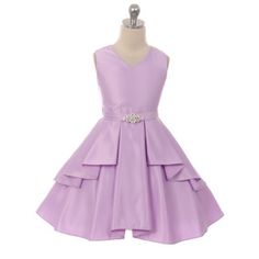 Simple, yet elegant! This special occcasion dress features the following: V-Neck Sleeveless Pleated over layer Jeweled Brooch Belt Concealed back zipper Perfect for older flower girls; school dances, recitals, etc. Lilac Flower Girl Dresses, Cute Bridesmaid Dresses, Satin Flower Girl Dress, Girls Dresses Online, White Flower Girl Dresses, Wedding Flower Girl Dresses, Wedding Dresses For Girls, Junior Bridesmaid, Good Girl