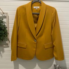 Marigold Shawl Collar Jacket. One Button Closure. Fully Lined. Long Sleeves. Polyester. 23”L Shawl Collar Jacket, Sleeve Shawl, Collar Jacket, Shawl Collar, Blazer Suit, Shawl, Suit Jacket, Jackets & Coats, Long Sleeves