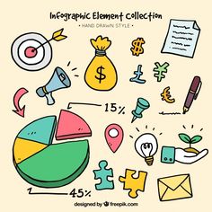 an infographic element collection with hand drawn style on the theme of money and finance