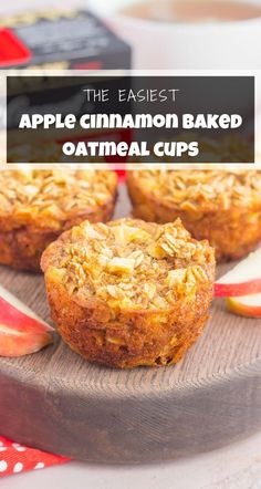 three apple cinnamon baked oatmeal cups on a plate