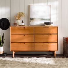 Sloane 6-Drawer Solid Wood Dresser Bedroom Walker Edison Caramel Transitional Aesthetic, Geometric Side Table, Rustic Side Table, Solid Wood Dresser, 3 Drawer Dresser, Walker Edison, Solid Hardwood Floors, Manufactured Stone, Wood Dresser