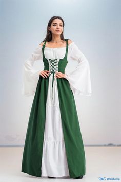 Orcajump - Halloween Court Princess Victorian Irish Retro Dress Halloween Dress, Retro Dress, Green Dress, Green Color, Green Colors, Dress Outfits, Halloween, Green, Clothes