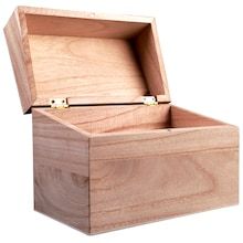 an open wooden box on a white background