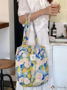 Bird in Bag - Floral Canvas Tote Bag, Large Capacity Reusable Shopping and Beach Shoulder Bag Plant Bags, Floral Canvas, Shoulder Tote Bag, Bird In Bag, Canvas Tote Bag, Shoulder Tote, Canvas Tote, Tote Bag, Shoulder Bag