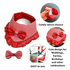 a red and white checkered bow tie with matching headbands for babies, birthdays and other celebrations