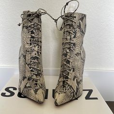 Brand New Schultz Lace Boots. No Damage And Never Worn. Comes With Original Box And Shoe Bag. Bundle Items To Save $$ Patent Leather Booties, Animal Print Boots, Lace Up High Heels, Lug Sole Boots, Lace Up Booties, Marc Fisher, Nubuck Leather, Chanel Shoes, Boots For Sale