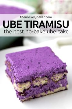 the best no - bake ube tiramsu is made with purple cake batter