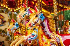 colorful merry go round ride at an amusement park stock photo - image 349872