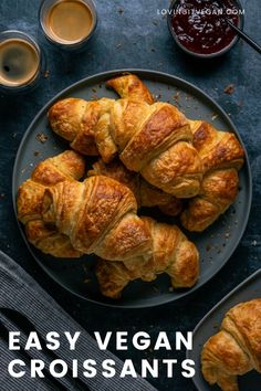 easy vegan croissants on a plate with dipping sauce