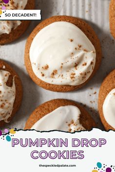 pumpkin drop cookies with white frosting and sprinkles