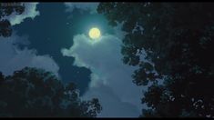 the night sky is full of clouds and stars as seen through some trees in the foreground