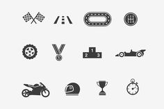 black and white racing icons on grey background