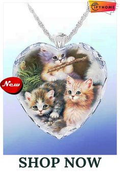 Heart Shaped Crystal Cat Necklace Birthday Necklace Gift, Crystal Cat, Cat Pendant Necklace, Romantic Heart, Heart Shaped Pendant Necklace, Cat Pendant, Dog Pendant, Couple Jewelry, Cat Pendants