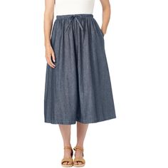 Our Drawstring Denim Skirt is the best of warn weather style and comfort. The soft drawstring waistband lets you adjust the fit and the cotton fabric is breathable and easy-care. Casual Cotton Skirt With Drawstring, Spring Denim Bottoms With Drawstring, Spring Denim Drawstring Bottoms, Casual Medium Wash Denim Skirt With Elastic Waistband, Spring Casual Gatherings Bottoms In Medium Wash, Casual Skirt With Drawstring And Relaxed Fit, Blue Cotton Denim Skirt With Elastic Waistband, Casual Relaxed Skirt With Elastic Waistband, Casual Cotton Denim Skirt In Relaxed Fit