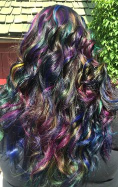 Oil slick hair. Pravana Vivids. Colourful Hair Extensions, Dyed Hair Multicolor, Oil Spill Hair Dye, Fantasy Hair Colors, Oil Spill Hair Color, Colorful Hair Dye Ideas, Oil Spill Hair, Bright Hair Color Ideas