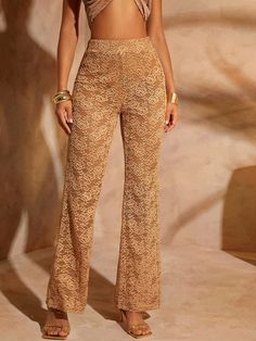 Lace Sheer High Waist Pants Brown Casual   Lace Plain Straight Leg Medium Stretch  Women Clothing, size features are:Bust: ,Length: ,Sleeve Length: Brown Sheer Pants, Brown Sparkle Pants, Haut Transparent, Pants Brown, High Waist Pants, Women Pants, Casual Lace, Waist Pants, Maternity Bag