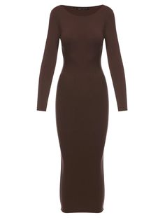 Our body-con midi dress is an NW staple with its fitted long sleeves and boat neckline. Scooped cut in the back to add drama to the sophistication. Show off your hourglass figure with your fave heels, and own it when you make your entrance! NW Collection Import 95% Polyester, 5% Spandex Model wears size X-Small True to size Double-lined Fitted Long Sleeve Midi Dress With Back Zipper, Long Sleeve Bodycon Dress Brown, Black Knit Long Sleeved Bodycon Dress, Black Long Sleeve Non-stretch Midi Dress, Open Back Midi Dress, Chic Long-sleeved Bodycon Sweater Dress, Bodycon Midi Dress, Timeless Dress, Bodycon Midi