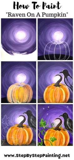 how to paint raven on a pumpkin with step by step instructions