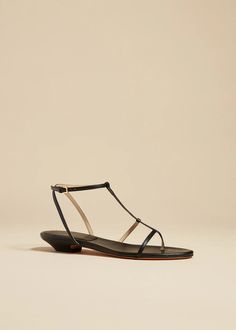 The Jones Flat Sandal in Black Leather– KHAITE T Strap Flats, Come Together, T Strap, Nappa Leather, Strappy Sandals, Flat Sandals, Ankle Strap, Heel Height, Black Leather