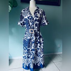 Nwt Floral Blue/White Dress Prefect For Summer 50% Lined Size Large Tulle Ruffle Dress, Blue White Dress, Camille Dress, Short Green Dress, Pink Cocktail Dress, Crochet Halter Tops, Zara Dress, Blue And White Dress, Womens Floral Dress