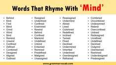 words that rhyme with'mind '