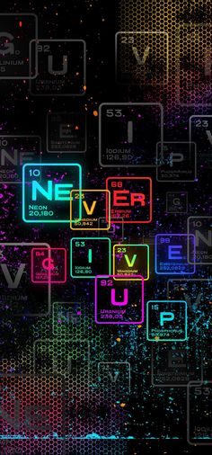 an abstract background with neon colored letters and numbers