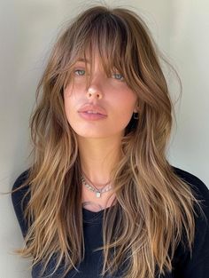 Trendy Long Haircuts with Bangs - Styles for Every Face Shape Bangs With Long Hair Wavy, Light Brown Hair With Wispy Bangs, Bangstyle Hair Long Wavy, Ombré Hair With Bangs, Would I Look Good With Bangs, Haircut Long Face Shape, Celebs With Bangs, Light Brown Hair With Bangs, Whisky Bangs