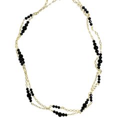 This necklace combines the timeless beauty of a gold chain with the sleekness of black obsidian, creating a striking and versatile accessory.  Whether you wear it as a single long necklace or as a double-layered piece, this necklace is perfect for both casual and formal occasions. It can effortlessly elevate your everyday attire or add a touch of glamour to your evening ensemble, making a statement wherever you go. Materials: natural black obsidian, 14K gold plated brass. It will be contained in Chic Beaded Chain Jewelry For Evening, Chic Evening Jewelry With Beaded Chain, Chic Beaded Chain Jewelry For Formal Occasions, Elegant Double Strand Long Necklace For Formal Occasions, Formal Double Strand Long Necklace, Chic Formal Beaded Chain Jewelry, Luxury Black Chain Necklace, Formal Black Onyx Necklace, Black Double Strand Necklace With Black Beads