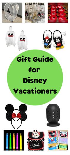 gift guide for disney vacationers with mickey mouse ears and other items in the background