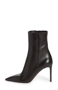 Instantly elevate any ensemble with this sleek and polished boot crafted in Italy from lambskin leather with a seamless front that leads to a pointy toe. The label's iconic triangle-logo hardware is inlaid at the top of the stiletto heel for a signature touch. 3 3/4" (95mm) heel (size 38.5) 6" shaft Side zip closure Leather upper, lining and sole Made in Italy Women's Designer Shoes Classic Fitted Calf Leather Heeled Boots, Classic High Ankle Fitted Boots, Sleek Calf Leather Boots With Leather Lining, Luxury Fitted Ankle-high Heeled Boots, Classic Fitted High Ankle Heeled Boots, Classic Fitted Ankle Heeled Boots, Luxury Fitted Ankle Heeled Boots, Classic Fitted High Ankle Boots, Luxury High Ankle Calf Leather Heeled Boots