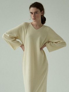 Composition : 10 cashmere, 65 wool, 25 nylonCountry of Origin : Republic of Korea Cream V-neck Sweater Dress For Fall, Fall Cream V-neck Sweater Dress, Cream V-neck Dress For Fall, Cream V-neck Sweater Dress For Spring, Cozy Cream Sweater Dress For Spring, Chic Cream Dress For Loungewear, Long Sleeve Cashmere Work Dress, Long Sleeve Cashmere Dress For Work, Long Sleeve Cashmere Dresses For Work