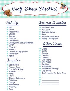 a printable craft show checklist with lots of things to do in the background