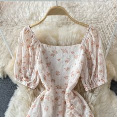 Cute A line floral dress Material: blended Color: apricot Size(cm): S, M S length 85 bust 92 waist 74 M length 86 bust 96 waist 78 A Line Floral Dress, Korean Outfits, Dress Material, Dress Materials, Apricot, Floral Dress, Bell Sleeve Top, A Line, My Style