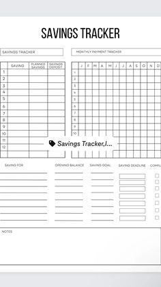 a savings tracker with the words savings tracker written in black and white, on top of it