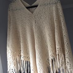 Super Soft Beige Bohemian Poncho New With Tags Slight Snag In One Spot- Pictured 100% Acrylic Bohemian Cream Poncho With Fringe, Beige Bohemian Shawl Poncho, Cream Bohemian Poncho For Fall, One-size Beige Poncho For Festival, Cream Casual Poncho, One Size Fits All, One Size Beige Poncho For Festival, One Size Beige Bohemian Poncho, Beige One Size Bohemian Poncho, Cream Casual Poncho One Size