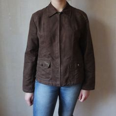 80s Vintage Brown Jacket Dark brown Zipped Up Western Boho Soft Material Size 44 Brown Outerwear With Zip Fly For Work, Dark Brown Jacket, Brown Zip Ups, Vintage Hummel, Cow Girl, Western Boho, Cow Boy, Brown Jacket, 80s Vintage