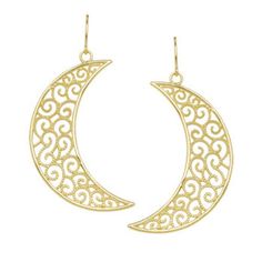 14k Filigree Crescent Moon Earrings, Filigree Crescent Moon Earrings, Crescent Moon, Filigree, Earri Gold Moon-shaped Pierced Earrings, Gold Moon Shaped Pierced Earrings, Elegant Gold Moon-shaped Earrings, Gold Half Moon Pierced Earrings, Elegant Moon Shaped Earrings With Sun And Moon Design, Elegant Half Moon Pierced Earrings, Sun And Moon Earrings, Gold Flower Ring, Crescent Moon Earrings